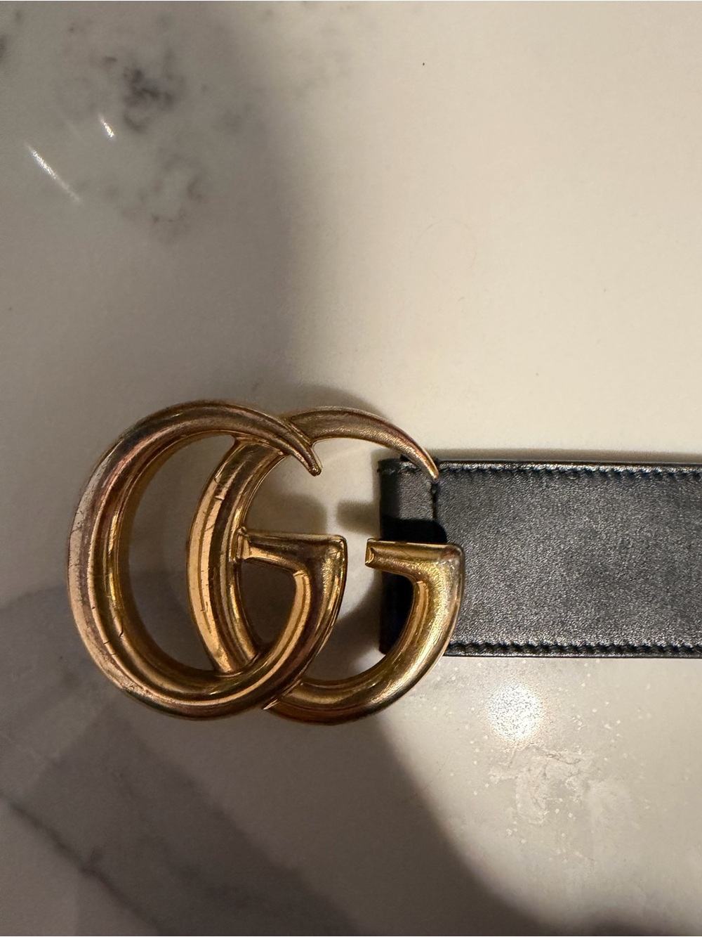 Gucci Black Leather Belt with Gold Double G Buckle